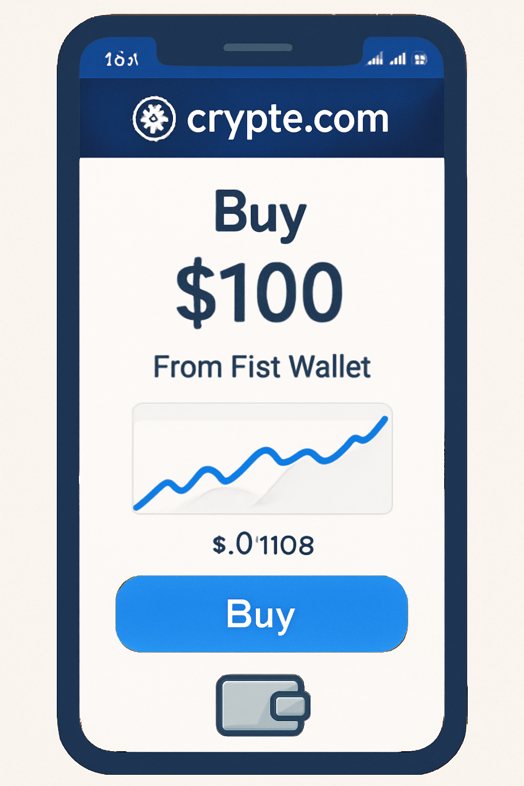 Crypto.com app buying CRO tokens, wallet funding interface, charts showing $0.1103 price